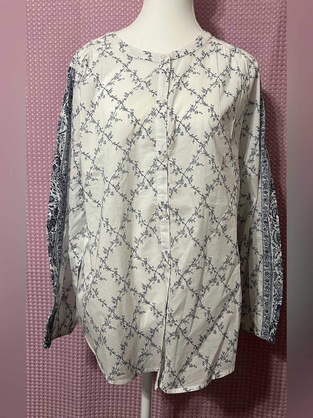 Lucky Brand White Button-Front Shirt Jacket with Navy Floral Lattice